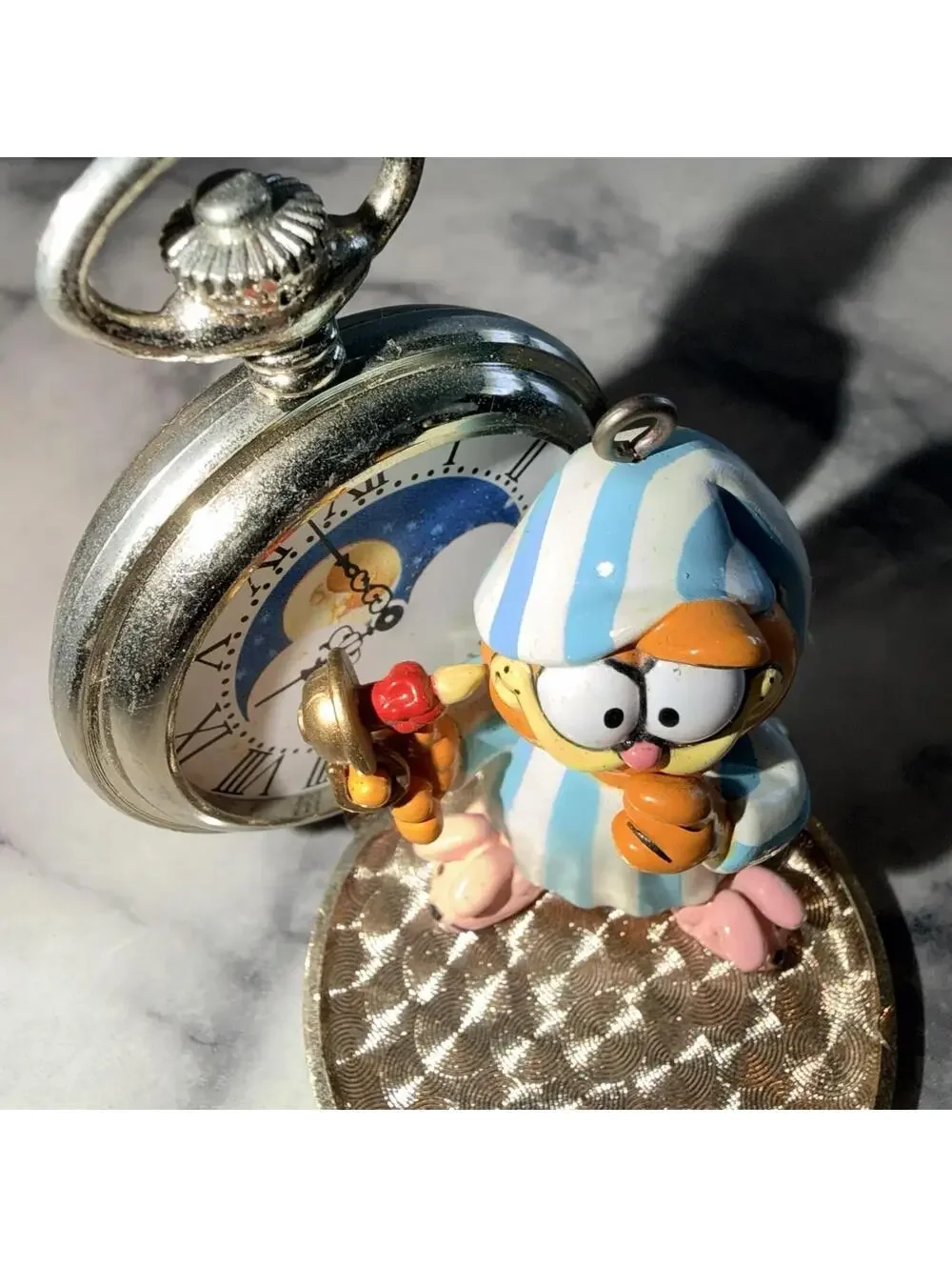 Garfield Enesco Christmas Ornament Vintage Night Watchcat Pocketwatch 558362 Box